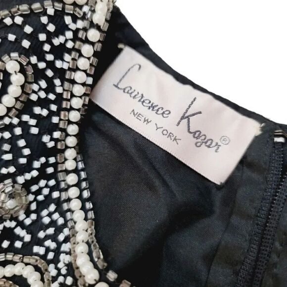 NEW 80s Vintage Lawrence Kazar 100% Silk Beaded and Pearls Evening Gown in Black - Picture 11 of 14